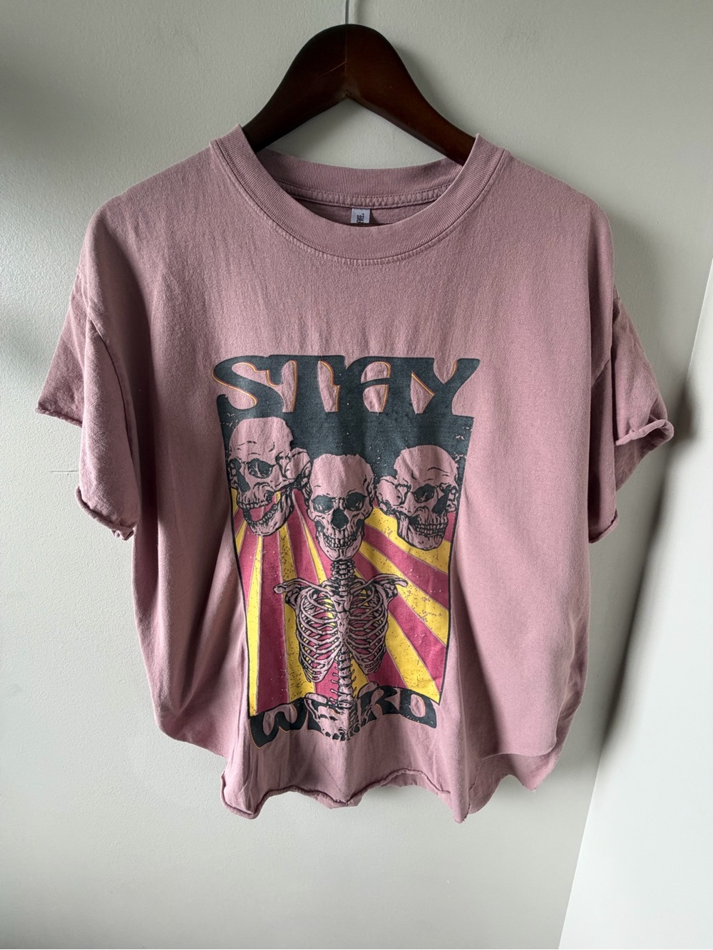 Graphic T| Stay Weird| Retro | Dusty Mauve Pink | Size Large |Pebby Forevee - Picture 2 of 7